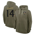 M.Vikings #14 Jauan Jennings Player Olive Salute to Service Pullover Hoodies Limited Gdoa Stitched Jerseys