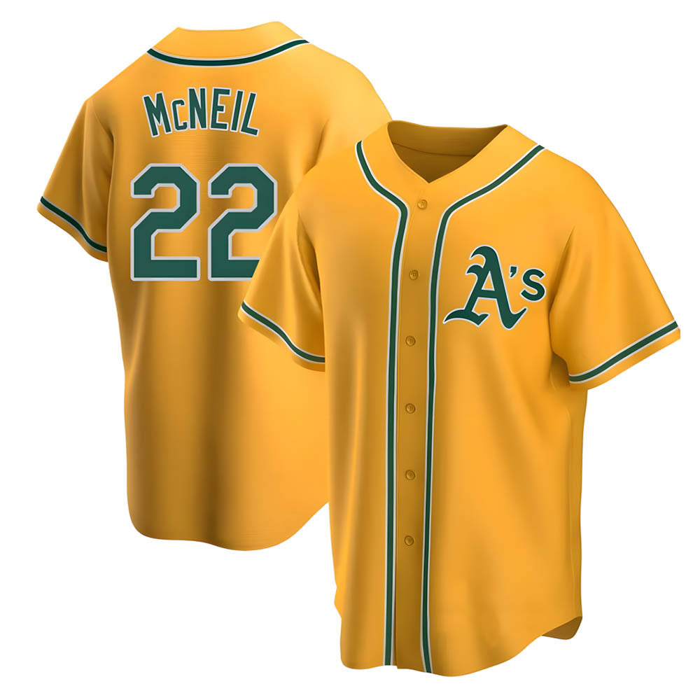 Athletics #22 Jeff McNeil player Gold Replica Alternate Stitched Jersey