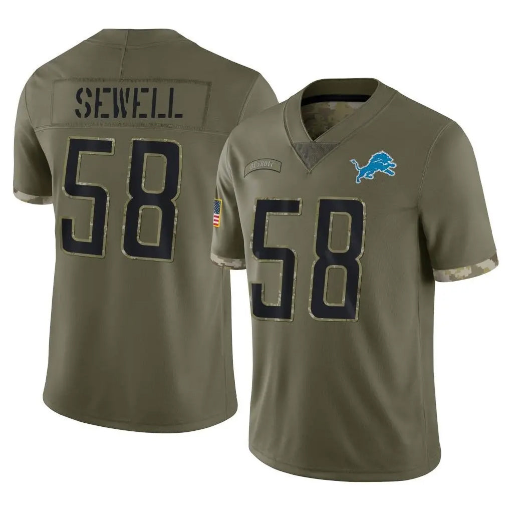 D.Lions #58 Penei Sewell Player Olive Salute To Service Limited Gdoa Stitched Jerseys