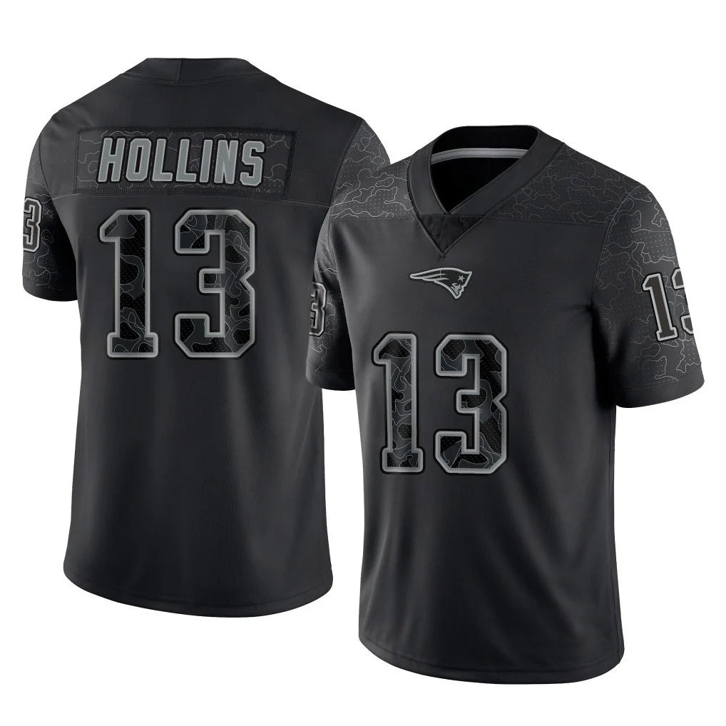 NE.Patriots #13 Mack Hollins Player Black Reflective LImited Home Game Gdoa Stitched Jerseys