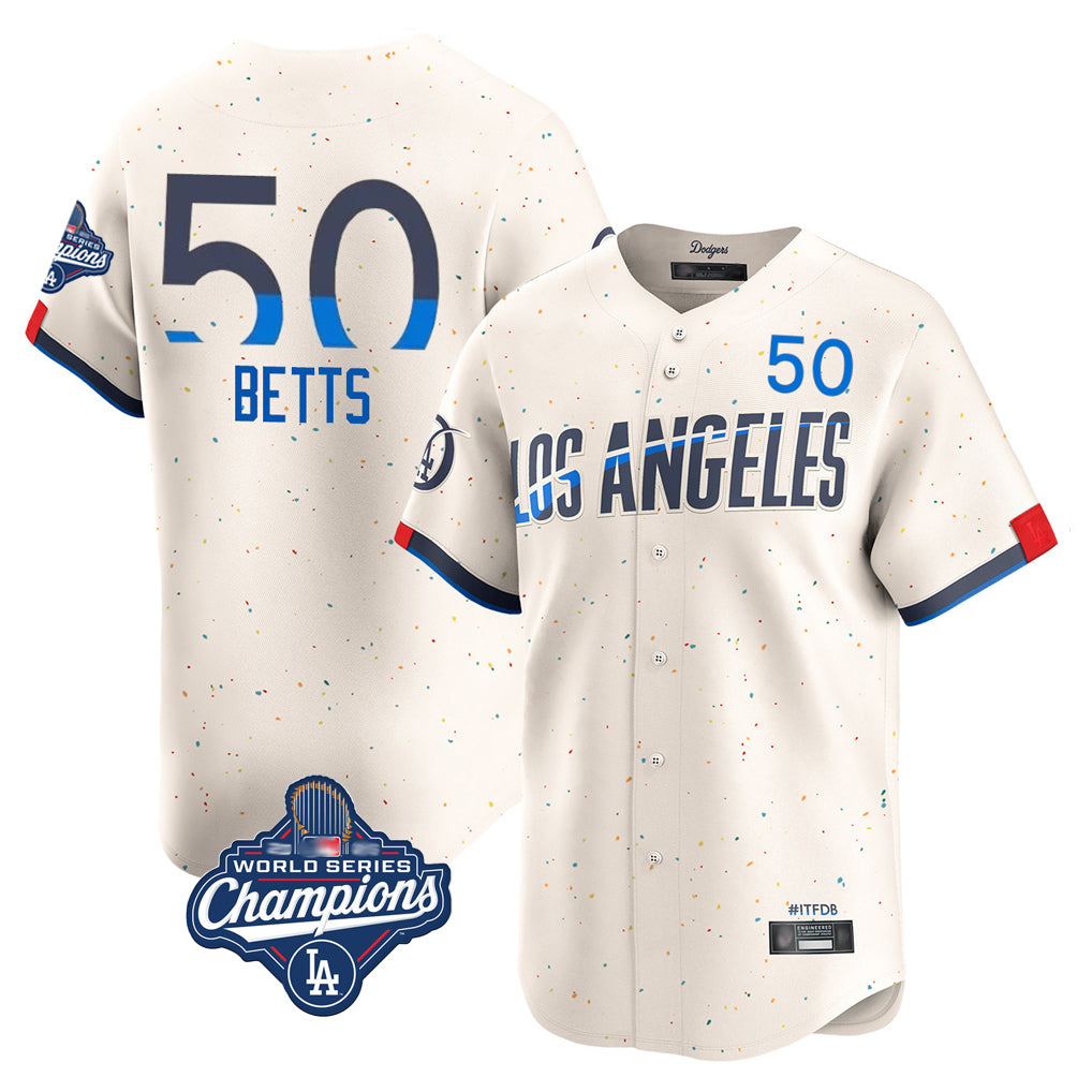 LA.Dodgers #50 Mookie Betts Player Cream World Series Meet City Connect Limited Home Fdoa Stitched Jerseys