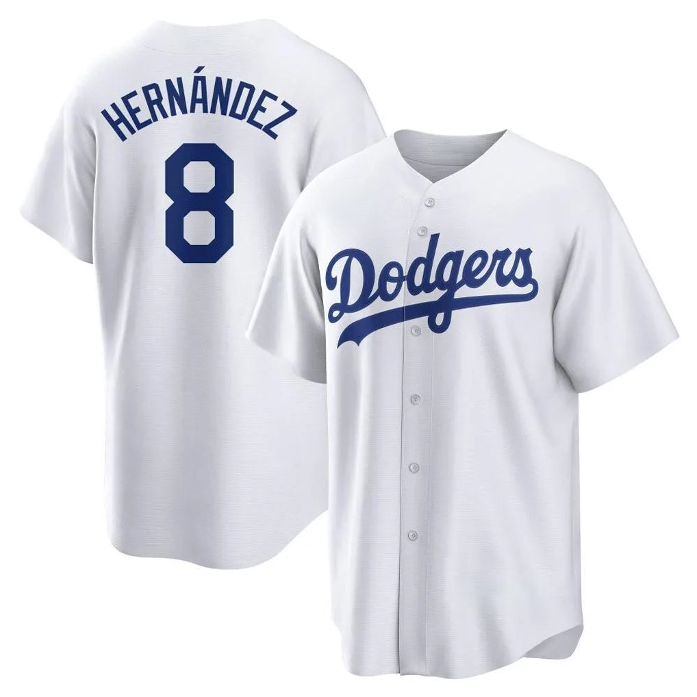 LA.Dodgers #8 Enrique Hern¨¢ndez Player White Game Home Fdoa Stitched Jerseys