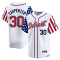 D.Tigers #30 Kerry Carpenter Player White Independence Day Vapor Premier Limited Gdoa Stitched Jerseys
