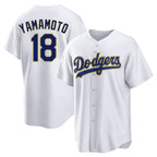 LA.Dodgers #18 Yoshinobu Yamamoto Player Gold White 2026 Collection Stadium Game Fdoa Stitched Jerseys