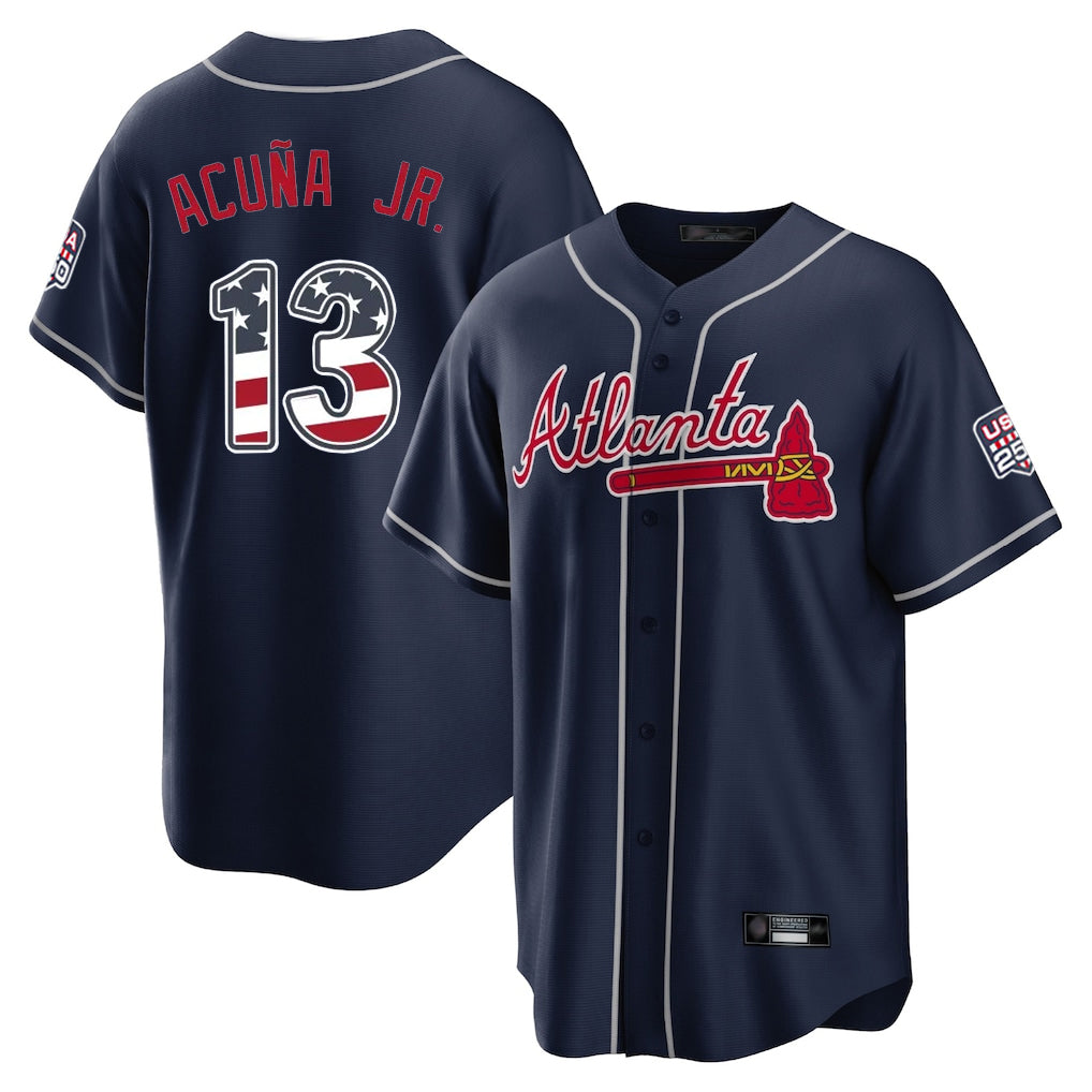 A.Braves #13 Ronald Acuna Jr Player Navy USA 250 Fourth Of July Limited Home Game Gdoa250Ys Stitched Jerseys