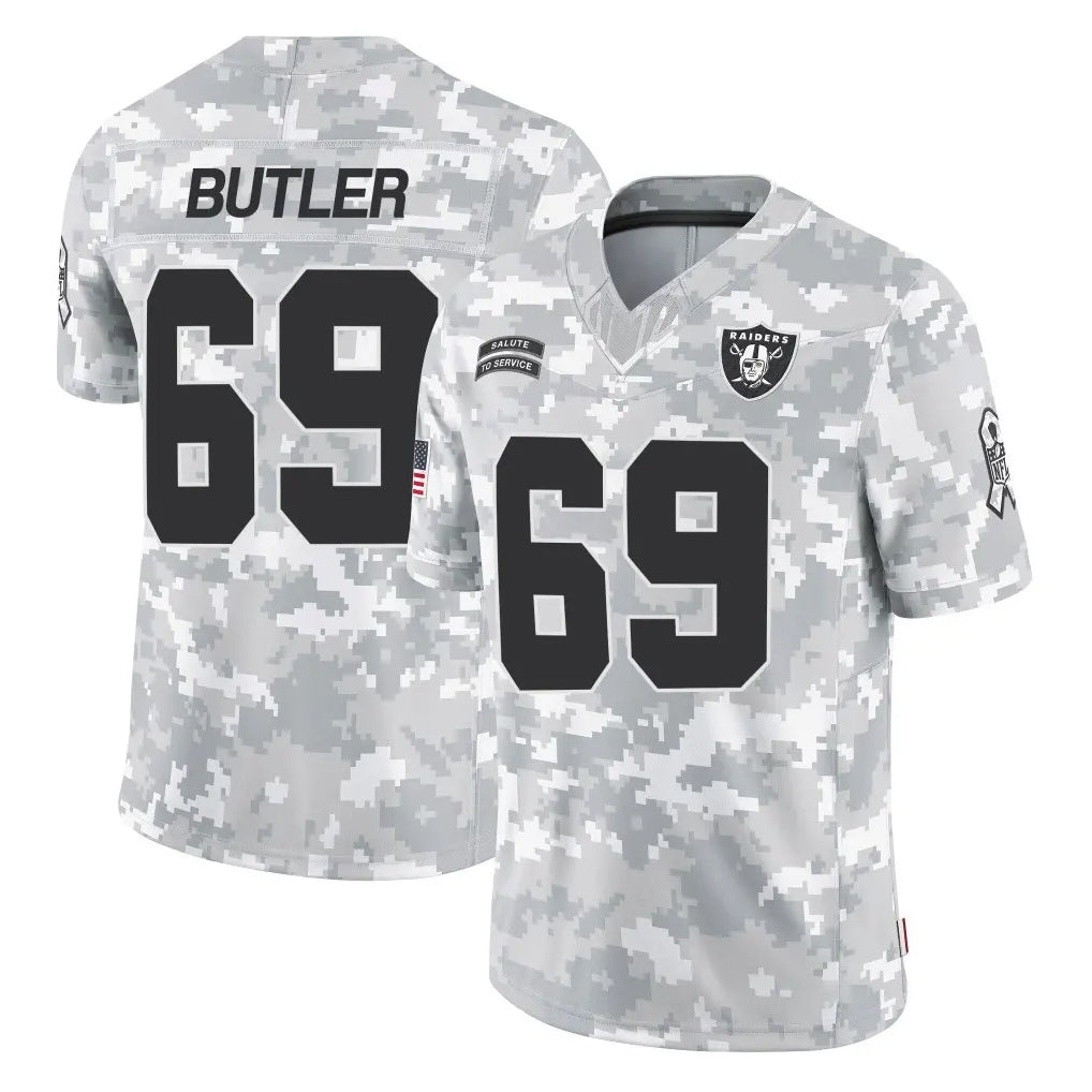 LV.Raiders #69 Adam Butler Player Arctic Camo Salute To Service Limited Game Gdoa Stitched Jerseys