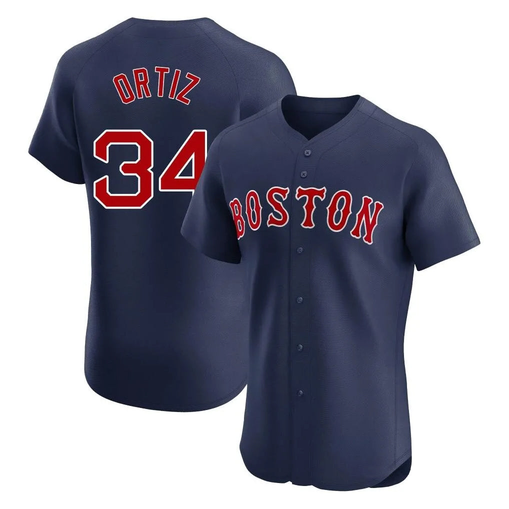 B.Red Sox #34 David Ortiz Player Navy Limited Elite Home Game Gdoa Stitched Jerseys