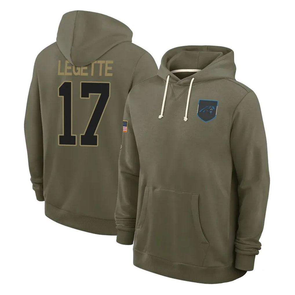 C.Panthers #17 Xavier Legette Player Olive Salute to Service Hoodies Game Gdoa Stitched Jerseys