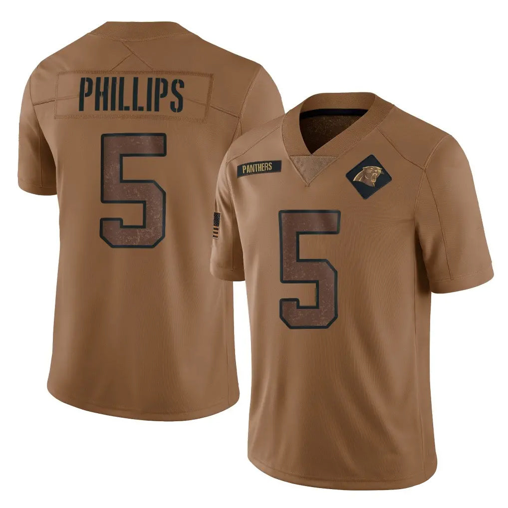 C.Panthers #5 Jaelan Phillips Player Brown Salute to Service Limited Gdoa Stitched Jerseys