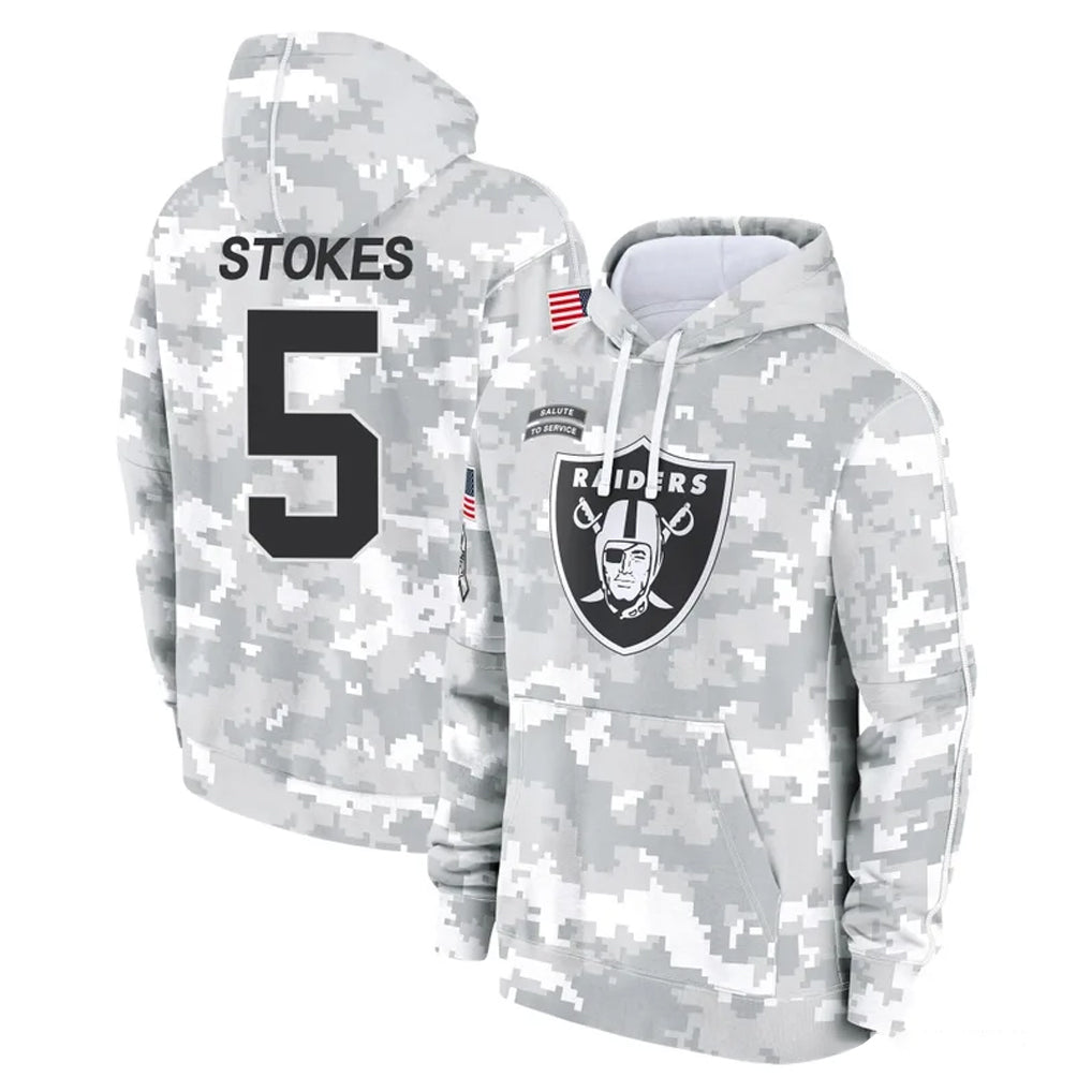 LV.Raiders #5 Eric Stokes Player Arctic Camo Salute to Service Hoodies Limited Game Gdoa Stitched Jerseys