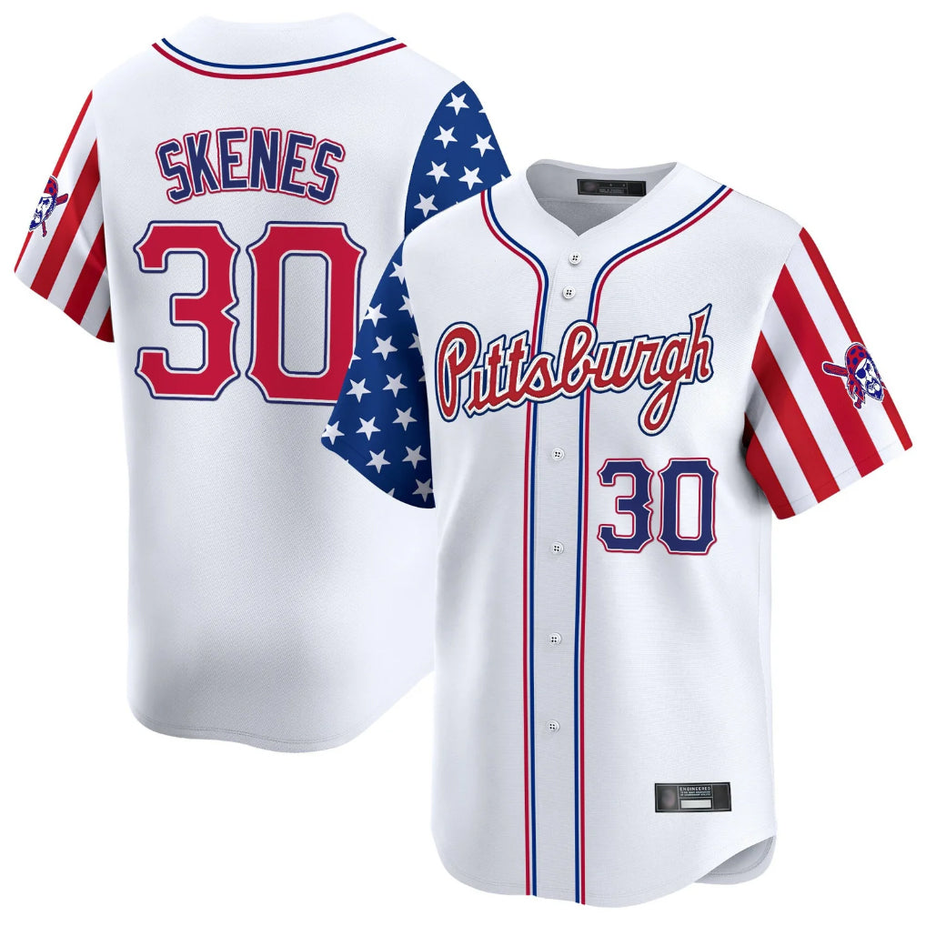 P.Pirates #30 Paul Skenes Player White 2025 Independence Day Vapor Premier Limited Fdoa Stitched Jerseys