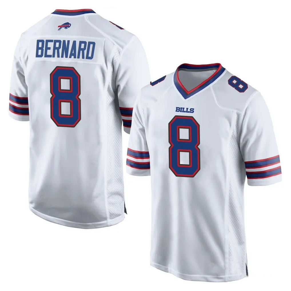 B.Bills #8 Terrel Bernard Player White Home Game Gdoa Stitched Jerseys