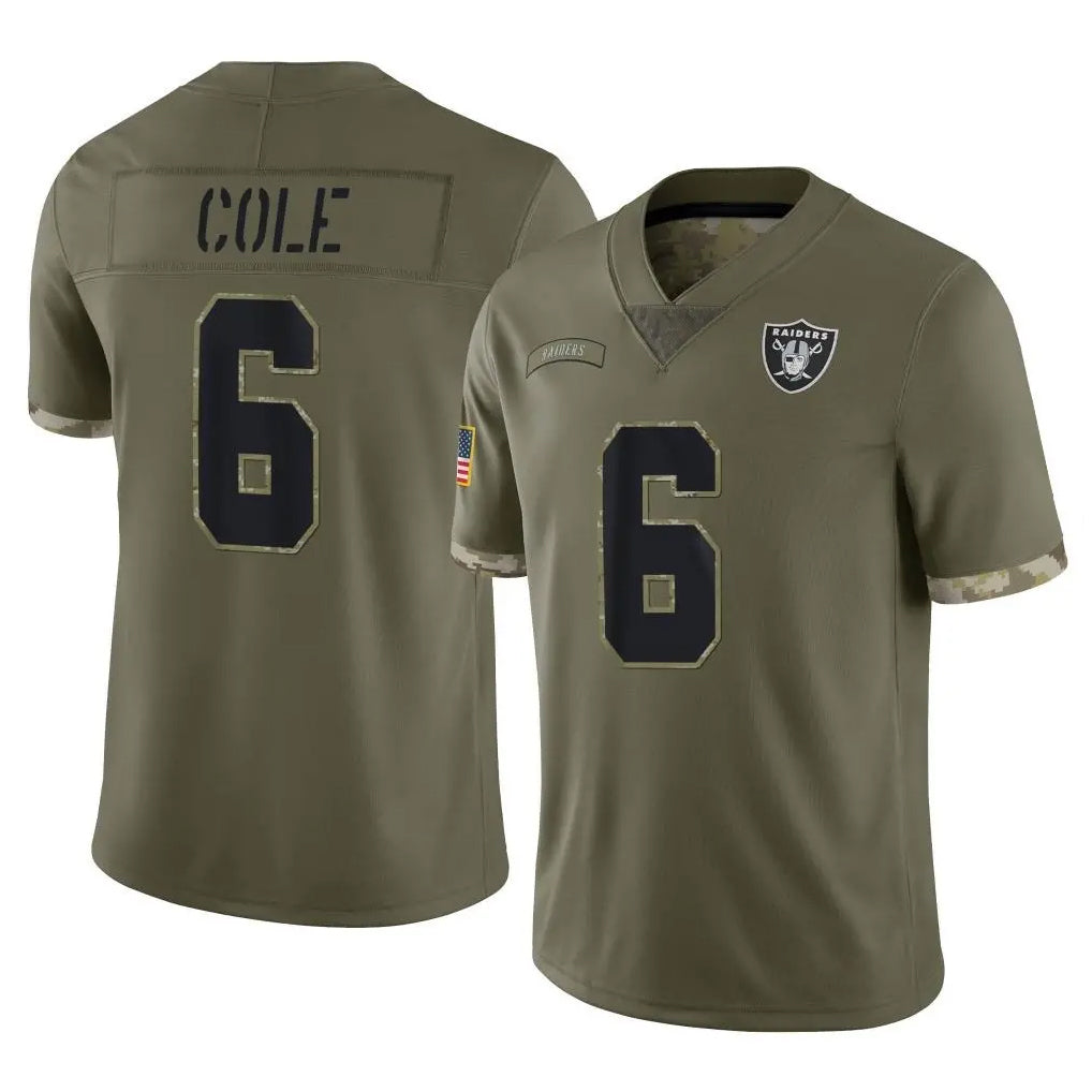 LV.Raiders #6 A.J. Cole Player Olive Salute To Service Limited Gdoa Stitched Jerseys