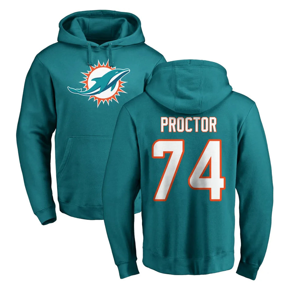 M.Dolphins #74 Kadyn Proctor Player Aqua LOGO Pullover Hoodies Limited Gdoa Stitched Jerseys