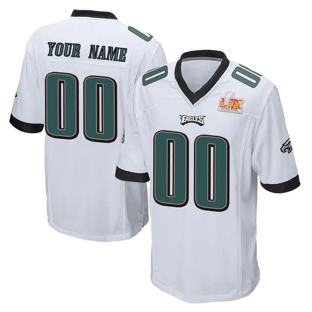 Custom P.Eagles White Super Bowl LIX Home Game Any Name & Numbers Gdoa Stitched Jerseys