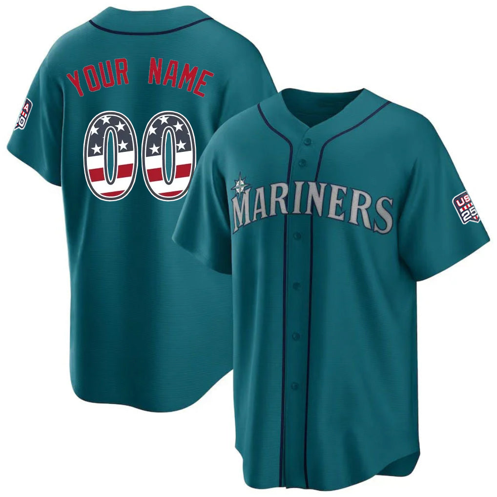 Custom S.Mariners Teal USA 250 Fourth of July Limited Home Game Any Name & Number Gdoa Stitched Jerseys