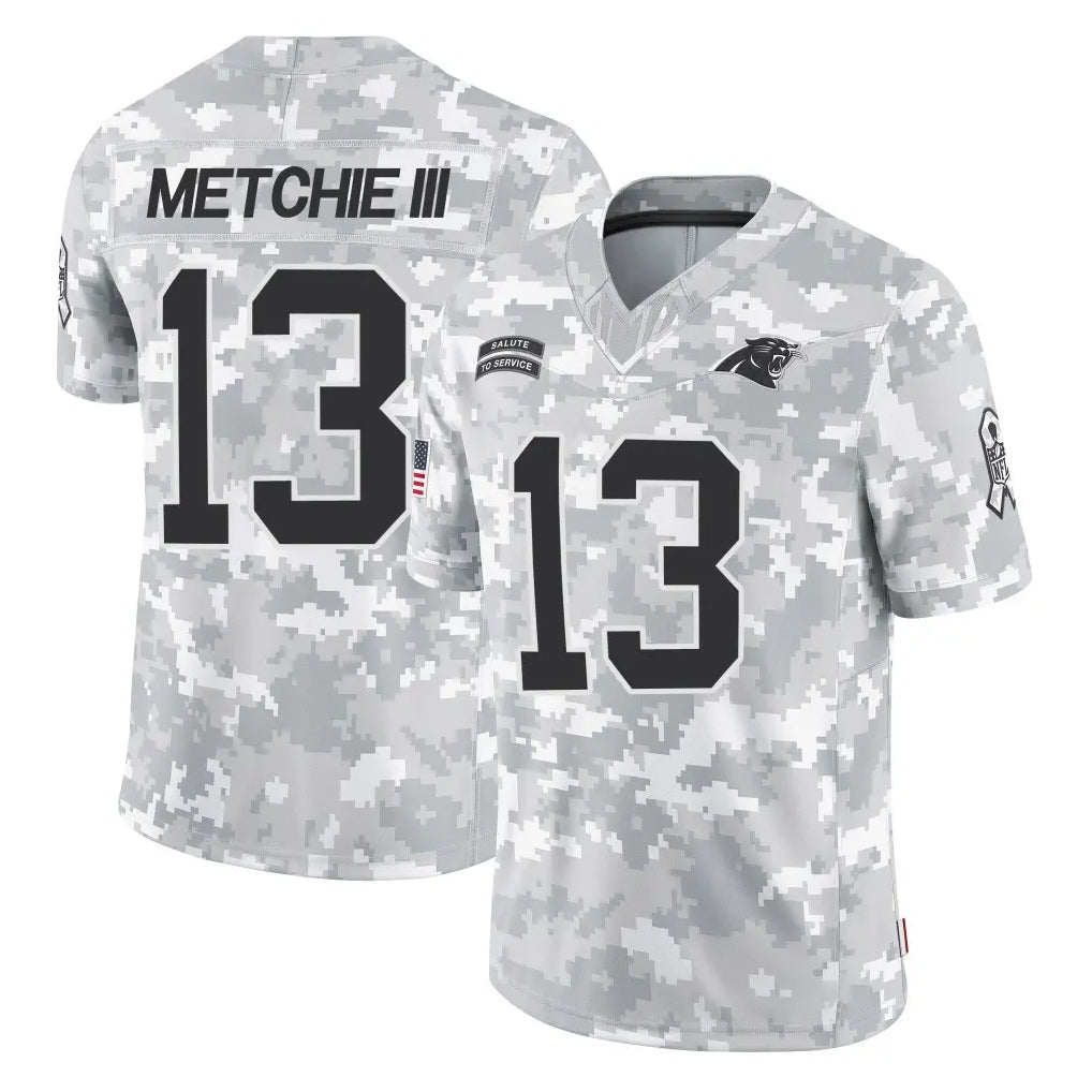 C.Panthers #13 John Metchie III Player Arctic Camo Salute to Service Limited Game Gdoa Stitched Jerseys