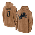 D.Lions #0 Jahmyr Gibbs Player Brown Salute to Service Hoodies Limited Game Gdoa Stitched Jerseys