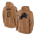 D.Lions #0 Jahmyr Gibbs Player Brown Salute to Service Hoodies Limited Game Gdoa Stitched Jerseys