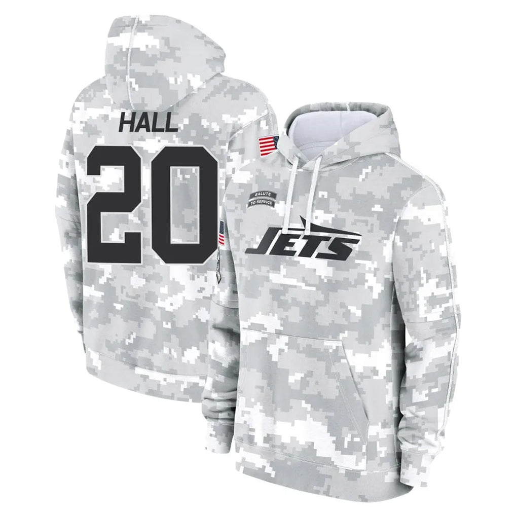 NY.Jets #20 Breece Hall Player Arctic Camo Salute to Service Pullover Hoodies Limited Game Gdoa Stitched Jerseys