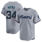 M.Marlins #34 Liam Hicks Player Gray Home Limited Fdoa Stitched Jerseys