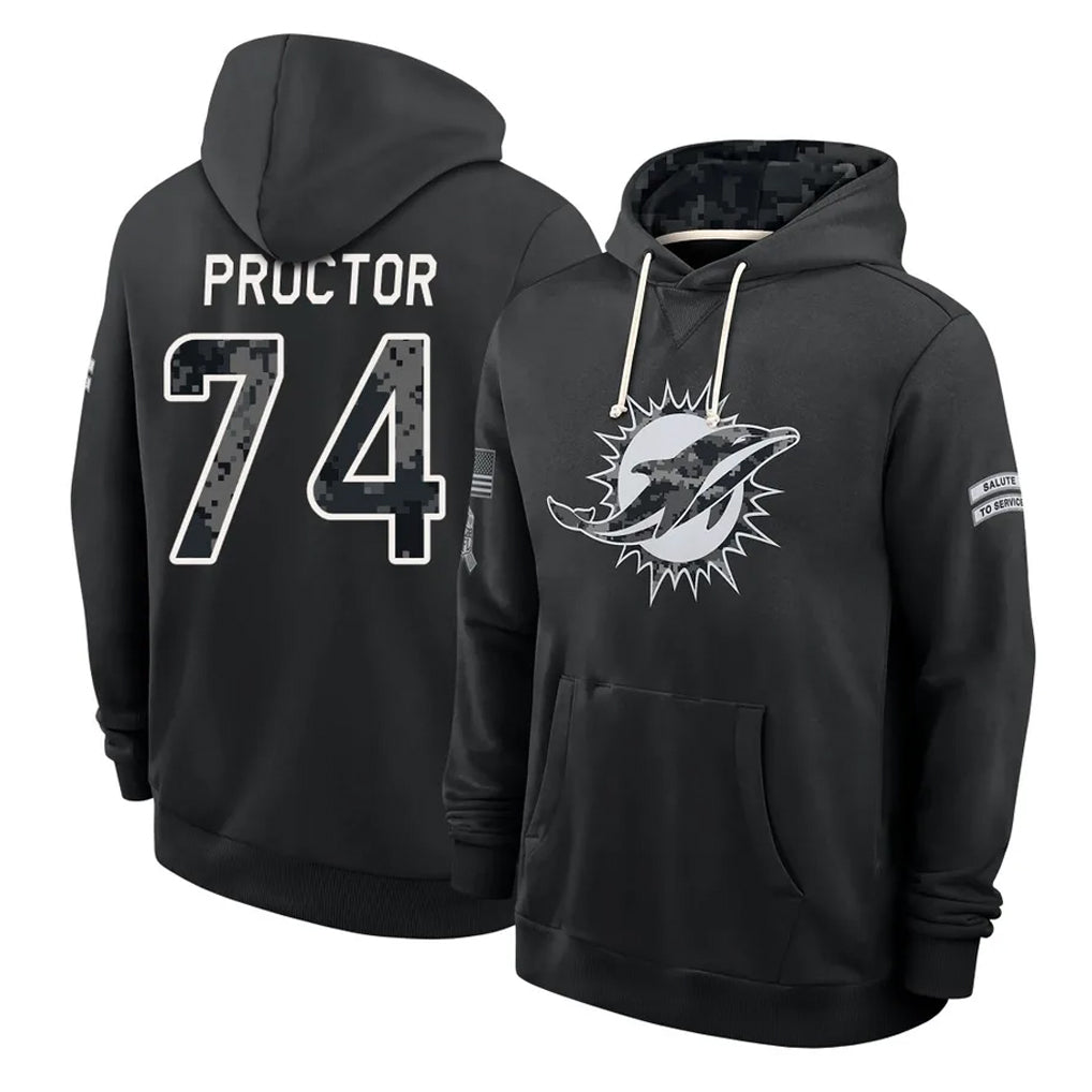 M.Dolphins #74 Kadyn Proctor Player 2026 Black Logo Pullover Hoodies Limited Game Gdoa Stitched Jerseys