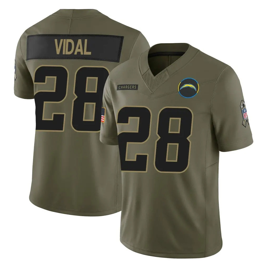 LA.Chargers #28 Kimani Vidal Player Olive 2025 Salute To Service Limited Game Gdoa Stitched Jerseys