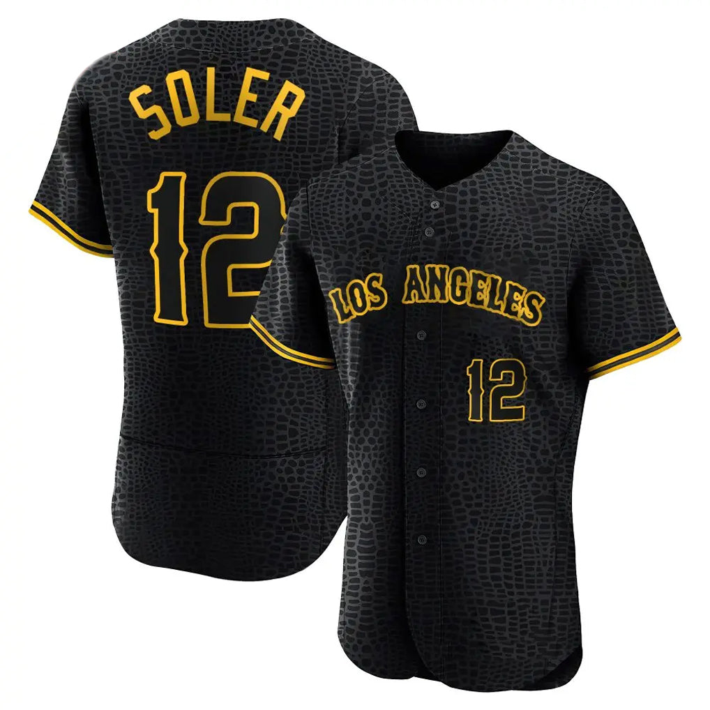 LA.Angels #12 Jorge Soler Player Black Snake Skin City Limited Elite Home Fdoa Stitched Jerseys