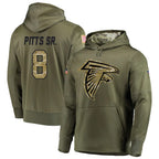 A.Falcons #8 Kyle Pitts Sr. Player Olive Salute to Service Club Fleece Hoodie Gdoa Stitched Jerseys