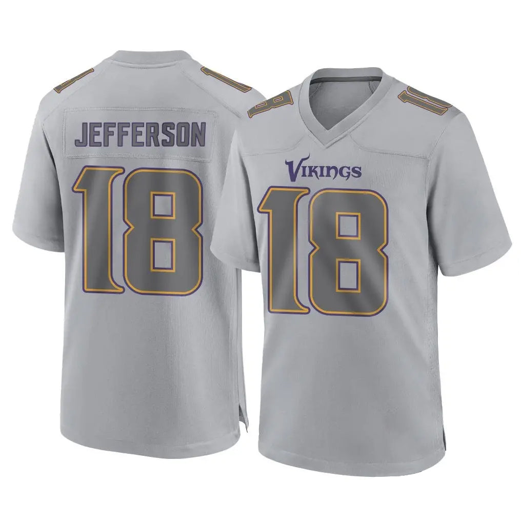 M.Vikings #18 Justin Jefferson Player Gray Atmosphere Fashion Home Game Gdoa Stitched Jerseys