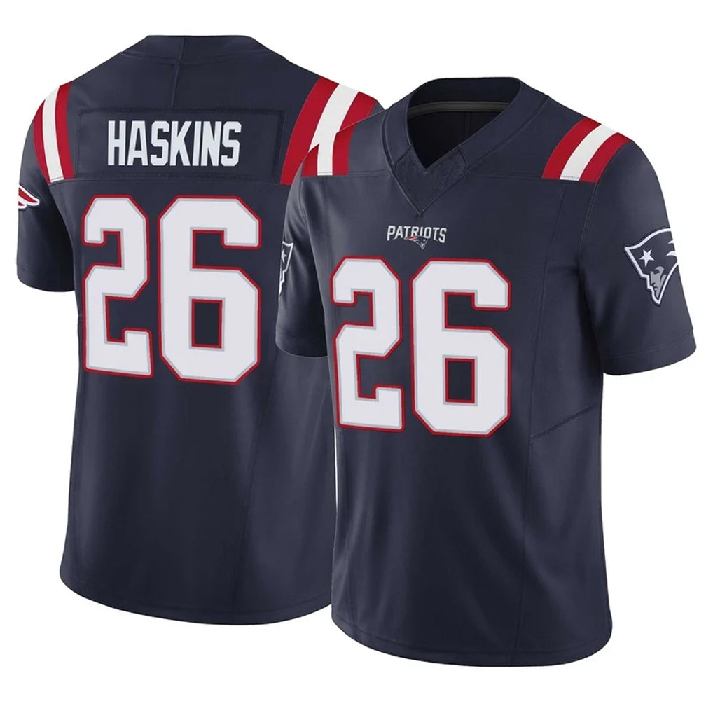 NE.Patriots #26 Hassan Haskins Player Navy Limited Vapor F.U.S.E. Home Game Gdoa Stitched Jerseys
