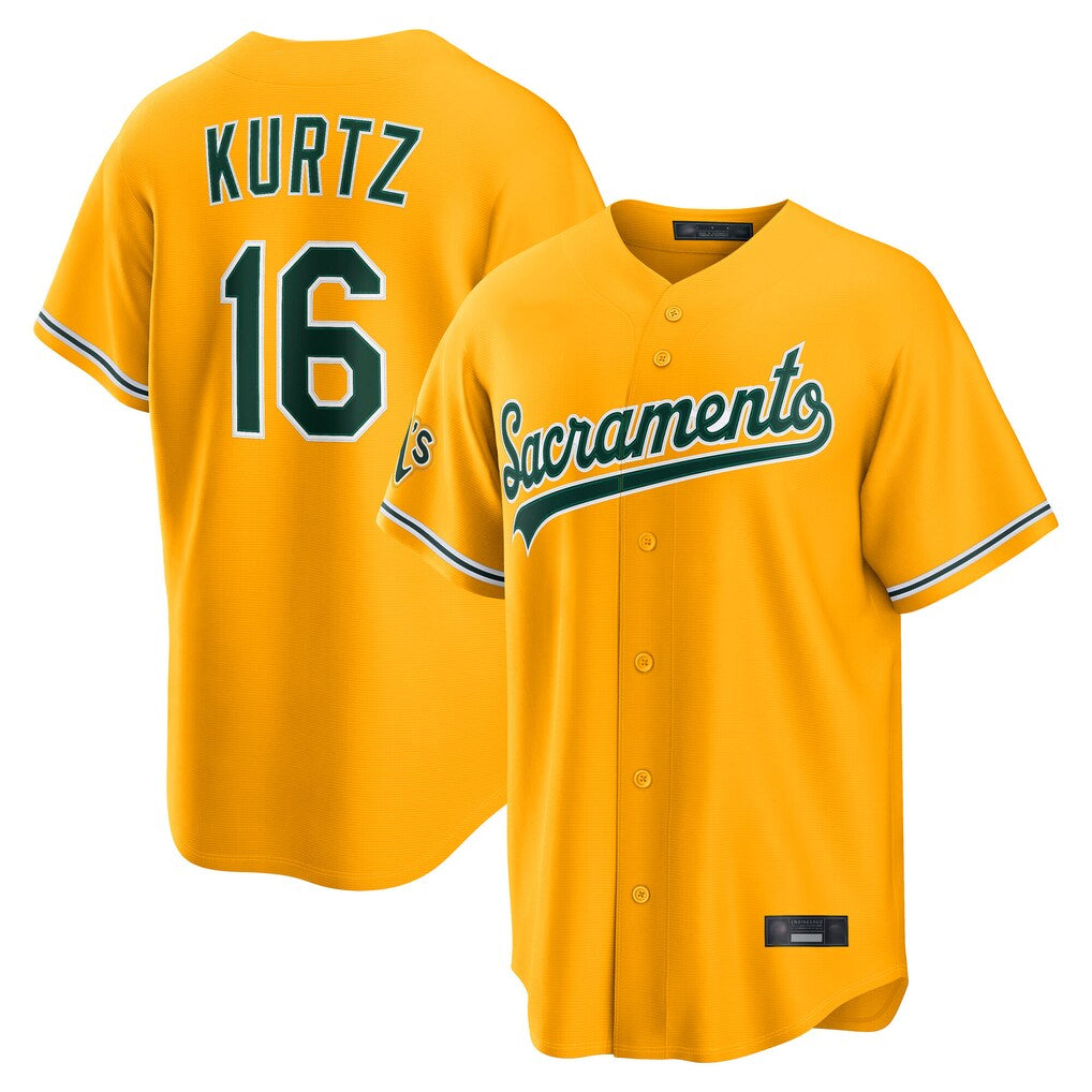 Athletics #16 Nick Kurtz Player Gold Home Game Gdoa Stitched Jerseys