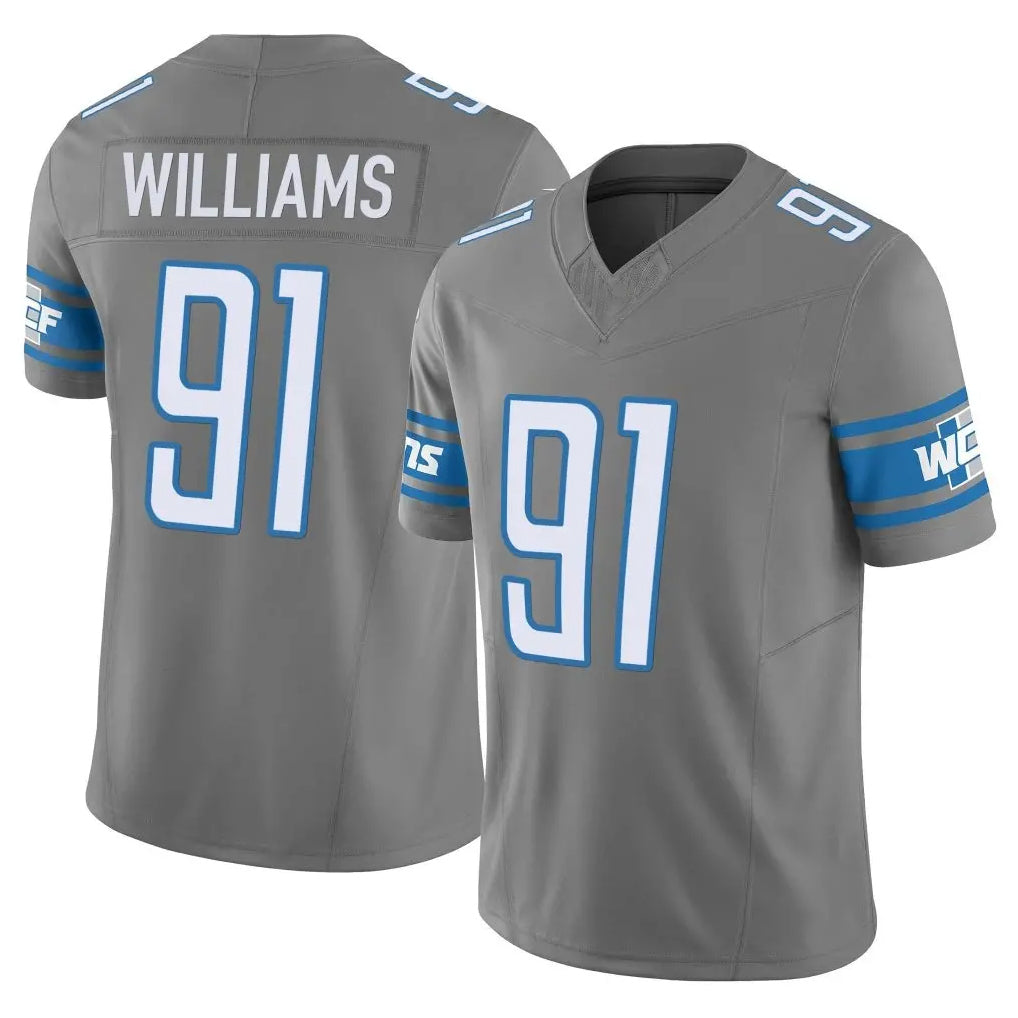 D.Lions #91 Tyleik Williams Player Gray Vapor F.U.S.E. Limited Home Game Gdoa Stitched Jerseys