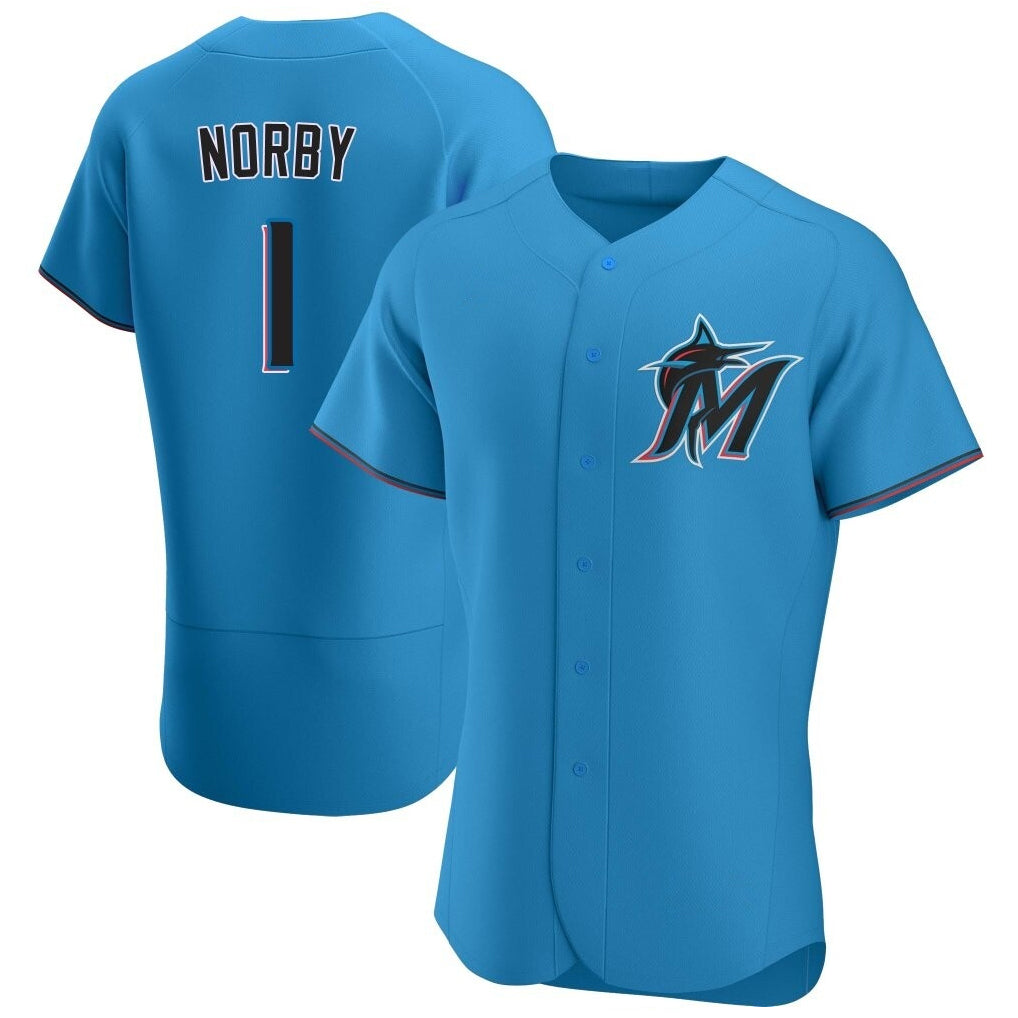 M.Marlins #1 Connor Norby Player Blue Home Limited Elite Fdoa Stitched Jerseys