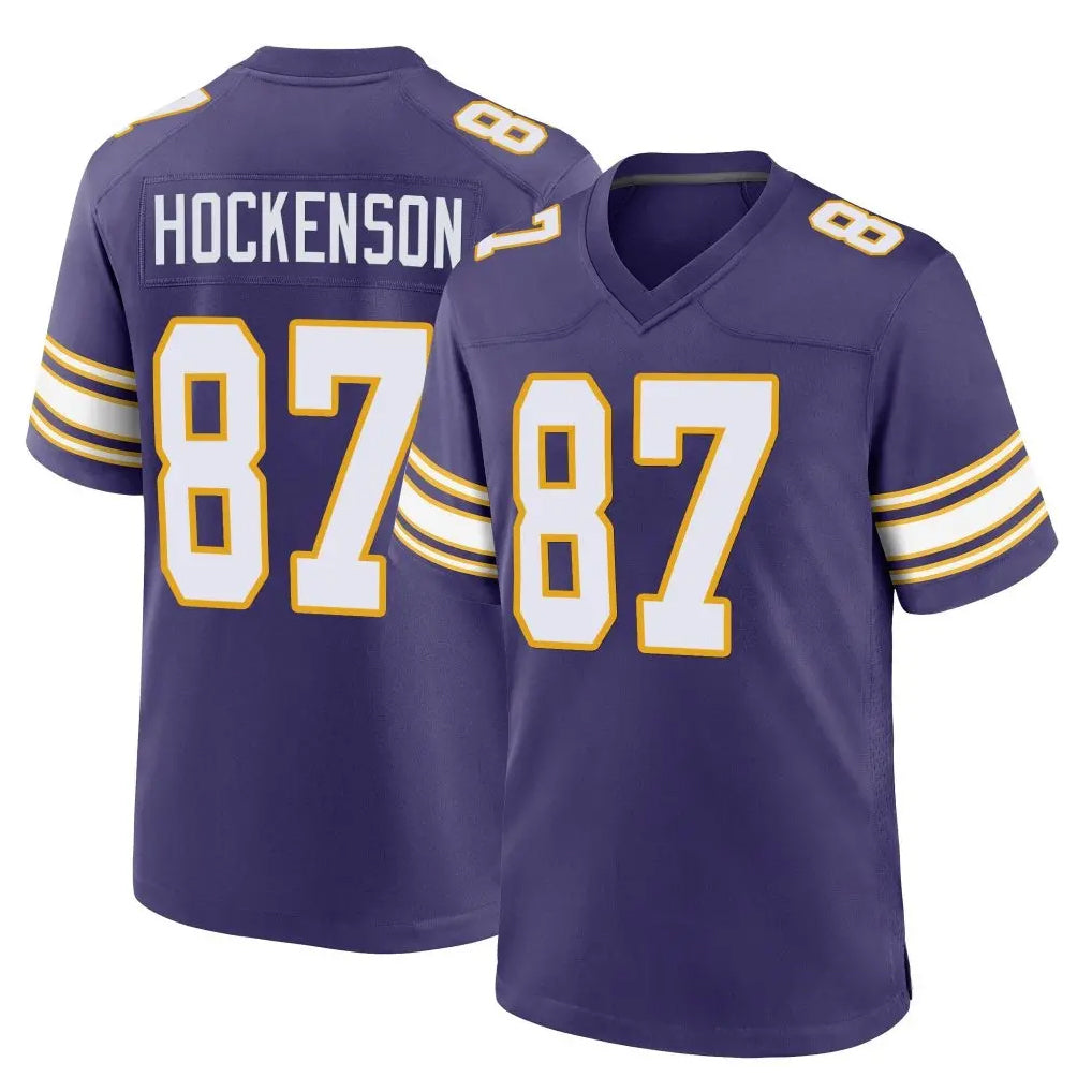 M.Vikings #87 T.J. Hockenson Player Purple Classic Home Game Gdoa Stitched Jerseys