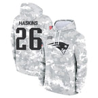 NE.Patriots #26 Hassan Haskins Player Arctic Camo Salute to Service Pullover Hoodies Limited Game Gdoa Stitched Jerseys