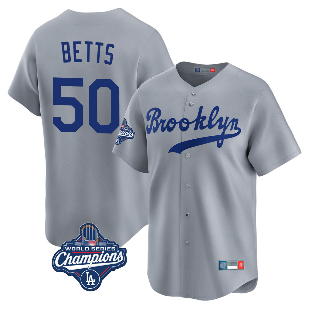 LA.Dodgers #50 Mookie Betts Player Gray World Series Meet Game Limited Home Fdoa Stitched Jerseys