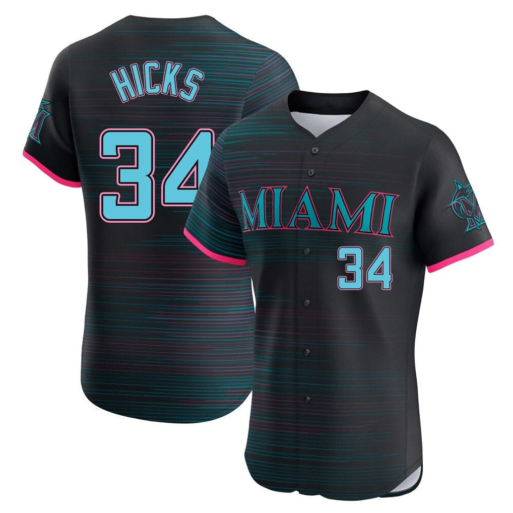 M.Marlins #34 Liam Hicks Player Black City Connect Home Limited Elite Fdoa Stitched Jerseys