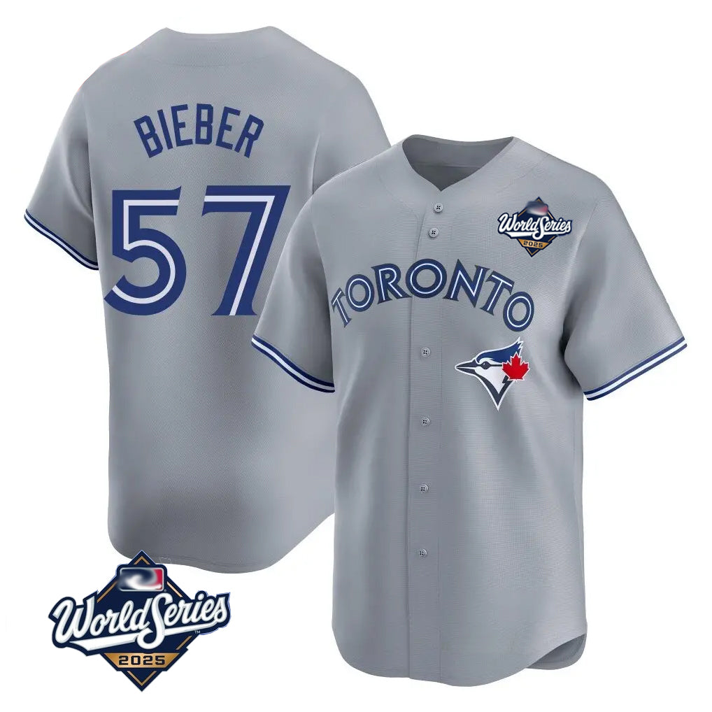 T.Blue Jays #57 Shane Bieber Player Gray 2025 World Series All Fdoa Stitched Jerseys