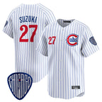 C.Cubs #27 Seiya Suzuki Player White Pinstripe Vapor Premier Limited Home Gdoa Stitched Jerseys