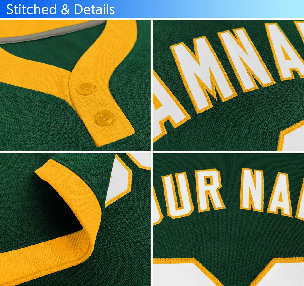 Custom Green White-Gold Classic Style Authentic Two-Button Softball Jersey