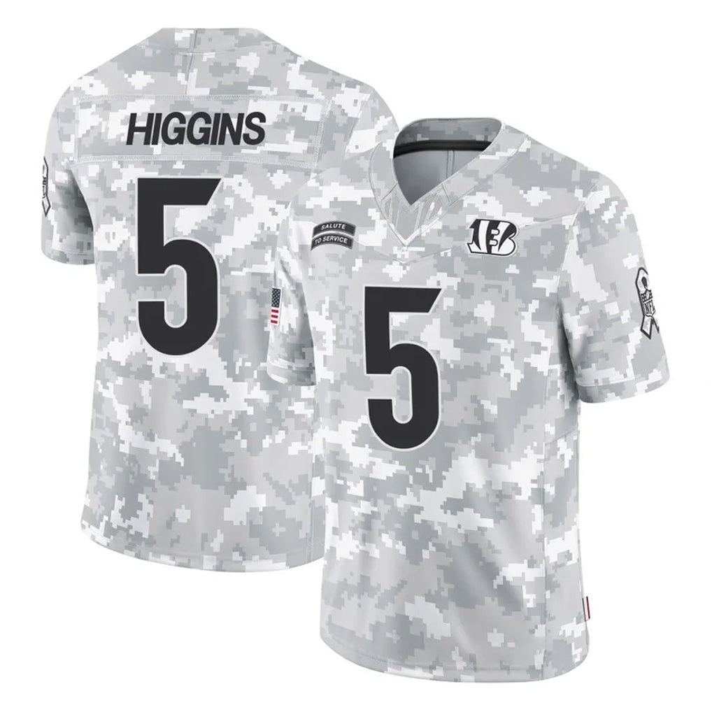 C.Bengals #5 Tee Higgins Player Arctic Camo Salute to Service Limited Gdoa Stitched Jerseys