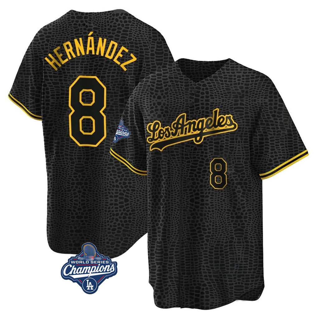 LA.Dodgers #8 Enrique Hern¨¢ndez Player Black Gold World Series Meet Limited Home Fdoa Stitched Jerseys