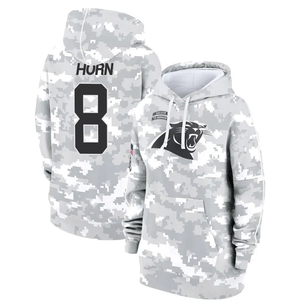 C.Panthers #8 Jaycee Horn Player Arctic Camo Salute to Service Hoodies Gdoa Stitched Jerseys