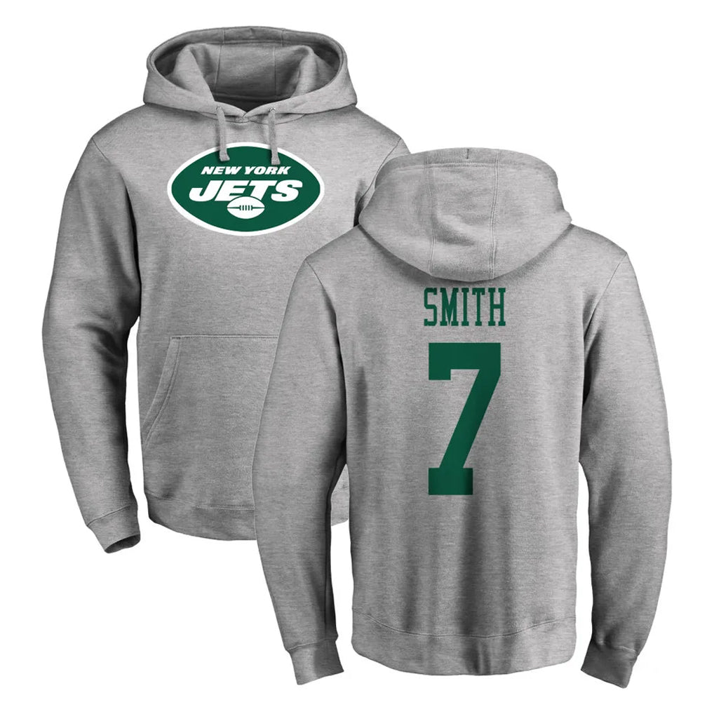 NY.Jets #7 Geno Smith Player Gray LOGO Pullover Hoodies Limited Game Gdoa Stitched Jerseys