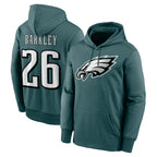 P.Eagles #26 Saquon Barkley Player Midnight Green Performance Pullover Hoodies Home Game Gdoa Stitched Jerseys