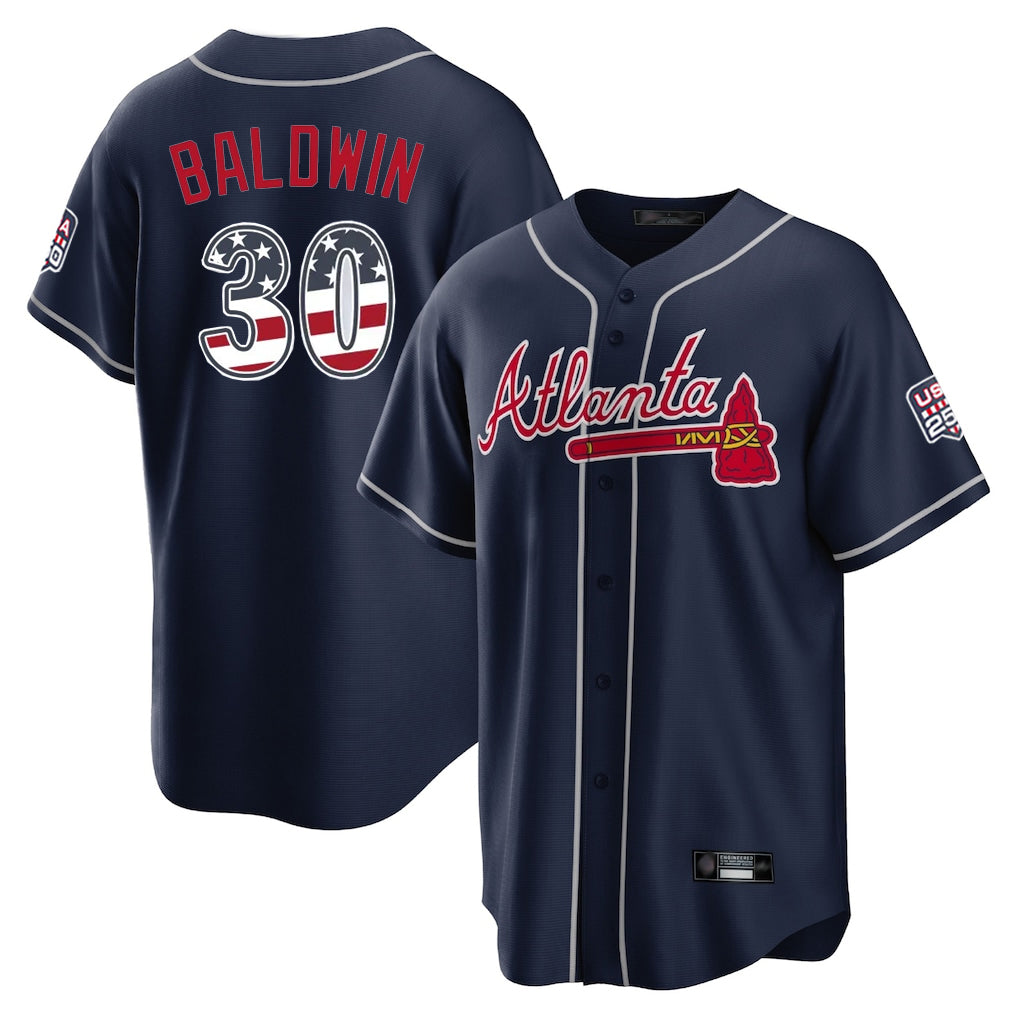 A.Braves #30 Drake Baldwin Player Navy USA 250 Fourth Of July Limited Home Game Gdoa Stitched Jerseys