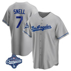 LA.Dodgers #7 Blake Snell Player Gray World Series Meet Road Game Fdoa Stitched Jerseys