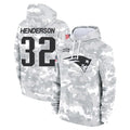 NE.Patriots #32 TreVeyon Henderson Player Arctic Camo Salute to Service Pullover Hoodies Limited Game Gdoa Stitched Jerseys