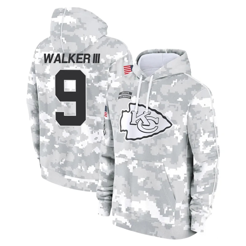 KC.Chiefs #9 Kenneth Walker III Player Arctic Camo Salute to Service Hoodies Limited Game Gdoa Stitched Jerseys